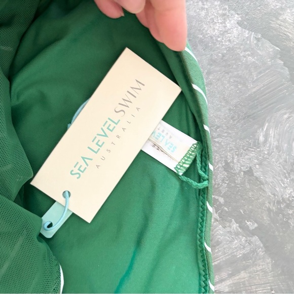 Sea Level Swim green white stripe bikini bottoms size 4 new - Picture 2 of 4